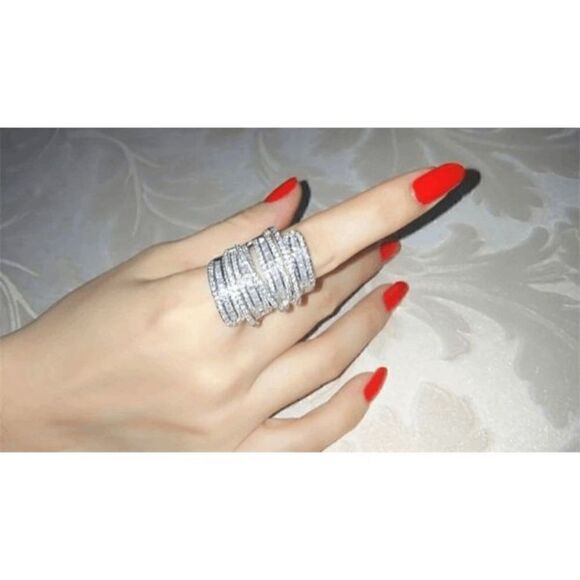 6.4 CT Sterling Silver Baguette Round Diamond Wedding Engagement Ring - Size 7 - Picture 10 of 11